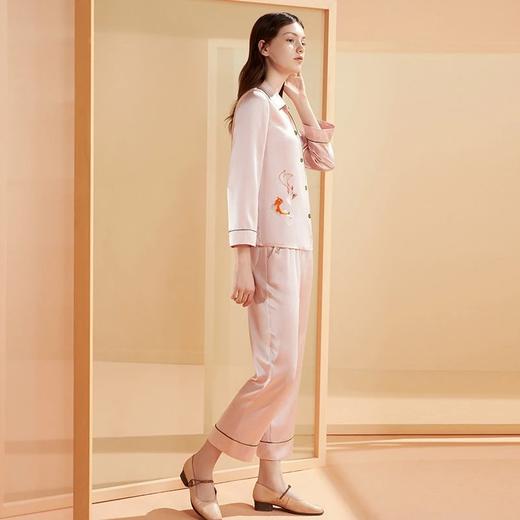金三塔绣花真丝睡衣两件套女100%桑蚕丝家居服睡衣  YSFBC204 商品图2
