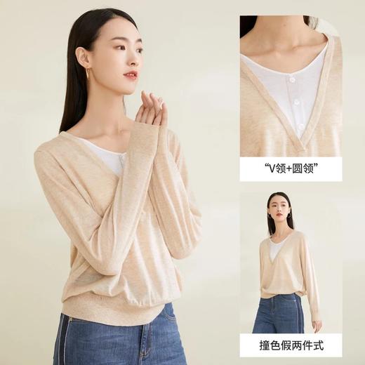 玳莎撞色假两件针织衫别致圆领通勤上衣女   CA33301 商品图1