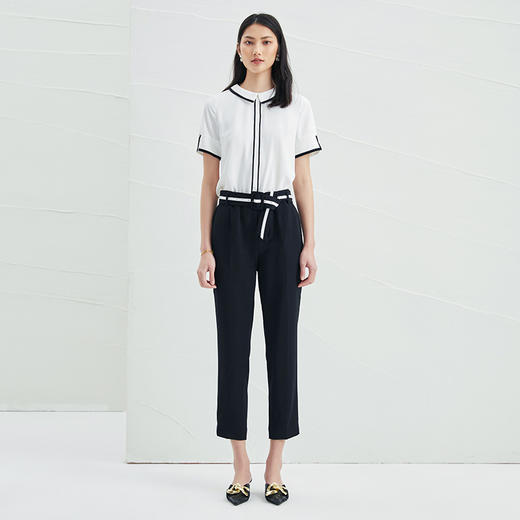 EITIE爱特爱春季新款高腰小脚休闲裤女通勤简约黑色百搭显瘦裤子A2205901 商品图1