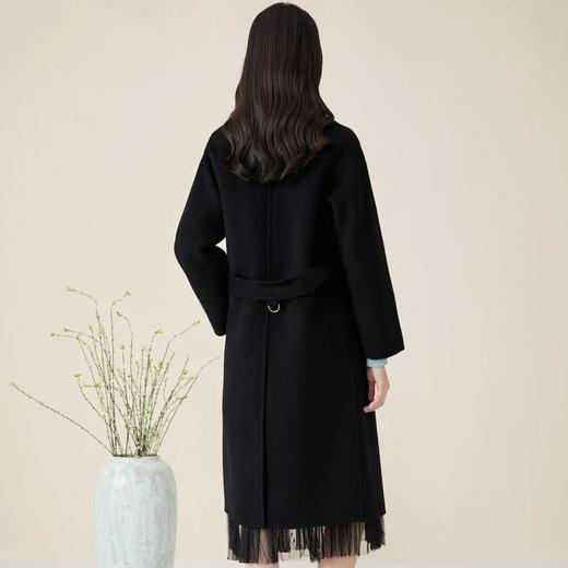 玳莎翻领双面呢大衣女新款冬季黑色收腰宽松中长款毛呢外套 BD39301 商品图4