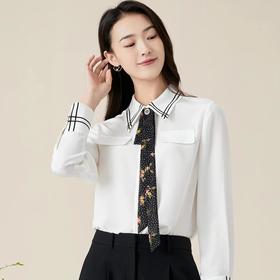 玳莎秋季新款真丝长袖衬衫女100%桑蚕丝时尚通勤复古宽松上衣 BC31304