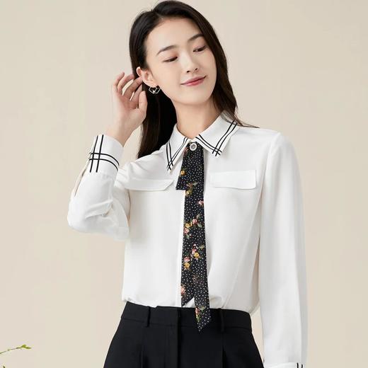 玳莎秋季新款真丝长袖衬衫女100%桑蚕丝时尚通勤复古宽松上衣 BC31304 商品图0