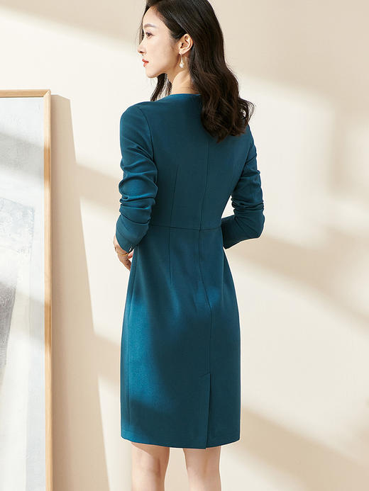 剩S/M 米思阳2025春季新款时尚通勤修身显瘦一步裙纯色长袖连衣裙0034 商品图3