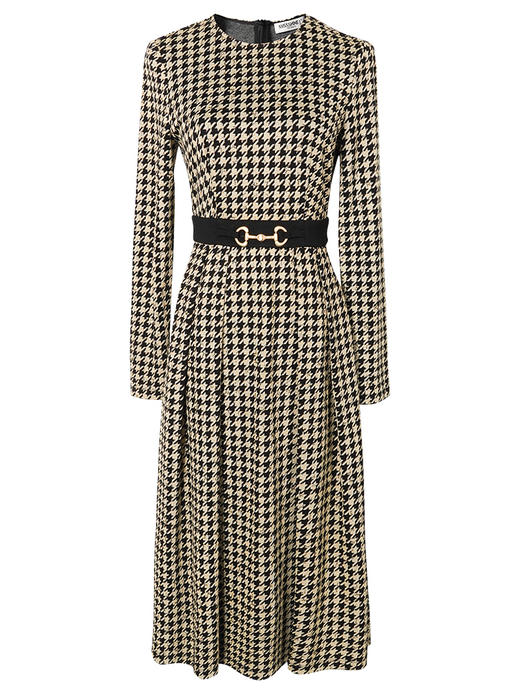 剩S 米思阳2025春季新款时尚千鸟格针织中长裙修身显瘦大摆连衣裙0297 商品图4