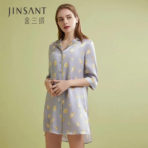 金三塔真丝趣味印花衬衫睡裙100%桑蚕丝家居服睡衣 YSFBA324 商品图0