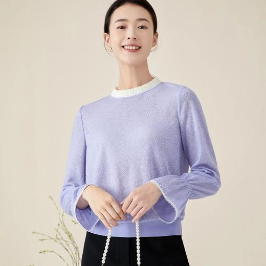 玳莎提花喇叭袖针织衫温柔气质毛衣蕾丝圆领套头上衣   BC32302 商品图2