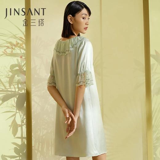 金三塔100%桑蚕丝真丝蕾丝拼接时尚甜美家居服女士睡裙2022新品 YSFCA312 商品图1