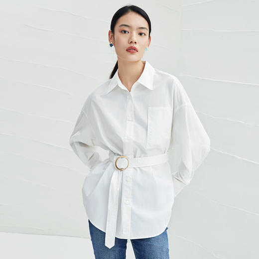 EITIE爱特爱春季新款宽松收腰气质翻领简约通勤显瘦女白衬衫A2209905 商品图1