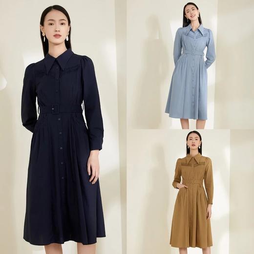 玳莎泡泡袖连衣裙2022春季上新款气质收腰显瘦百搭长袖衬衫式连衣裙 CA35301 商品图2