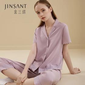 金三塔真丝睡衣两件套女100%桑蚕丝可外穿家居服YSFBB408