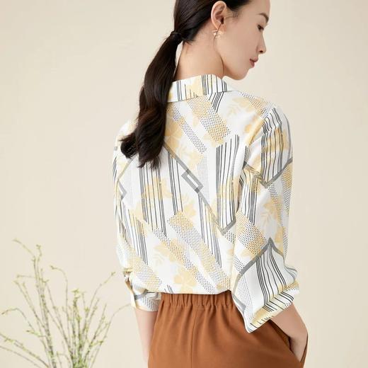 玳莎西装领桑蚕丝衬衫女秋季新款简约气质印花真丝长袖衬衣  BC31311 商品图4