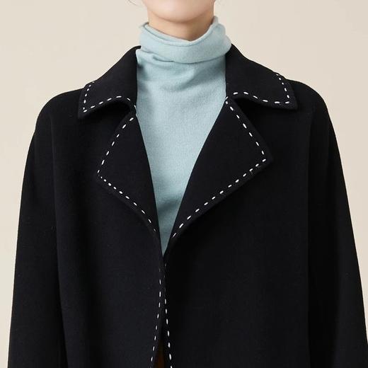 玳莎翻领双面呢大衣女新款冬季黑色收腰宽松中长款毛呢外套 BD39301 商品图3