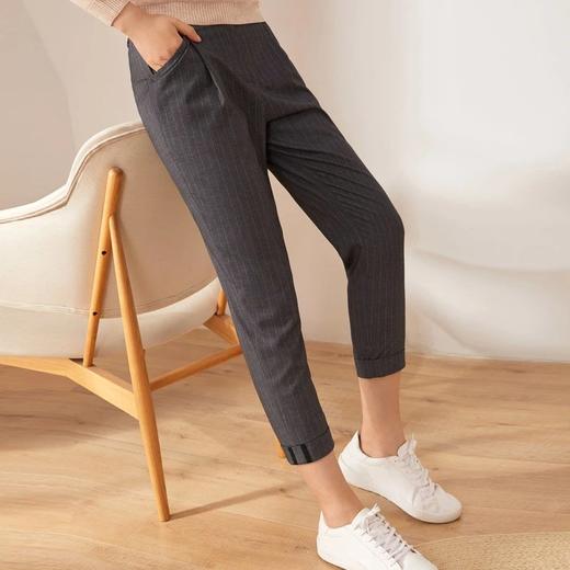 玳莎新款高腰九分哈伦休闲宽松小脚裤条纹直筒西装裤 BA36306 商品图0