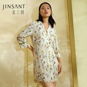 金三塔100%桑蚕丝真丝两穿式女士时尚印花衬衫睡裙家居服2022新品 YSFCA321