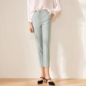 玳莎薄荷绿九分休闲裤哈伦薄款女裤马卡龙宽松直筒小脚裤  BB36302