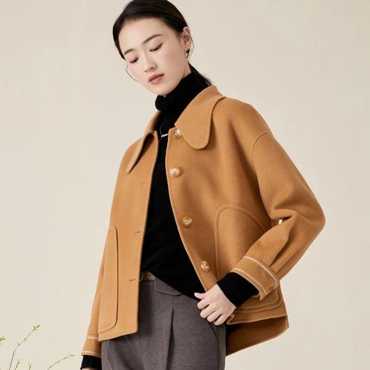 玳莎双面呢短款外套女冬季新款小个子简约通勤宽松毛呢大衣 BD37302 商品图3