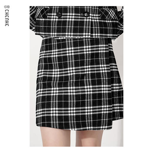 【内购不退换】臣禾 复古黑白格半身裙K214032777 商品图1