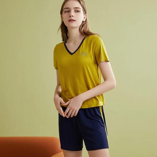 金三塔新品女绢丝V领撞色短袖可外穿衣裤套 YZFBA401 商品图0