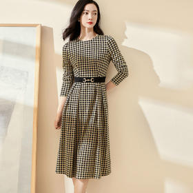 剩S 米思阳2025春季新款时尚千鸟格针织中长裙修身显瘦大摆连衣裙0297