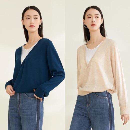 玳莎撞色假两件针织衫别致圆领通勤上衣女   CA33301 商品图2