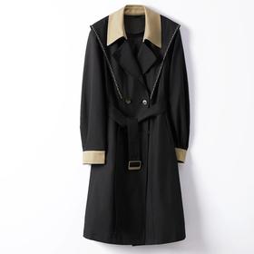 玳莎赫本风衣中长款撞色拼接女神范气质显瘦外套女 BA38301