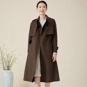 玳莎格子双面呢大衣女冬季新款翻领气质马甲两件式毛呢外套  BD39302