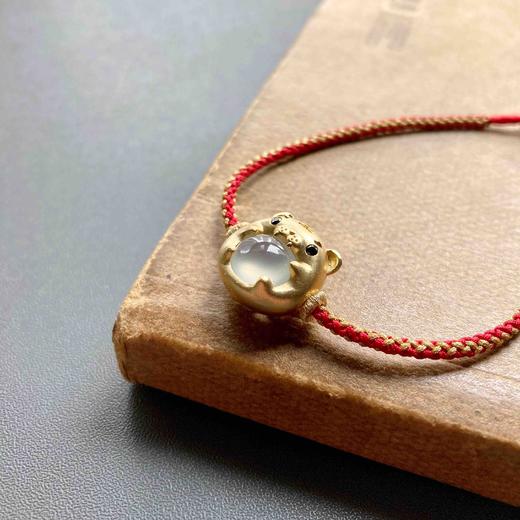 高冰种翡翠萌萌虎年平安翡翠手绳手链18k黄金镶嵌 商品图3