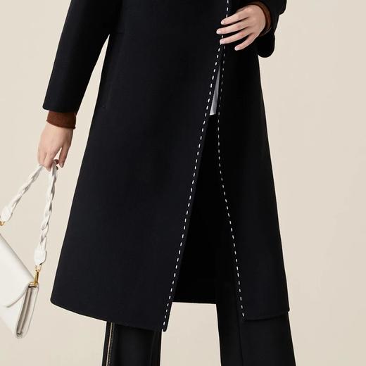 玳莎翻领双面呢大衣女新款冬季黑色收腰宽松中长款毛呢外套 BD39301 商品图2