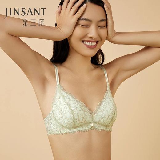 金三塔桑蚕丝内里聚拢舒适双色复古蕾丝拼接女士无钢圈文胸内衣 NZFCA308 商品图1