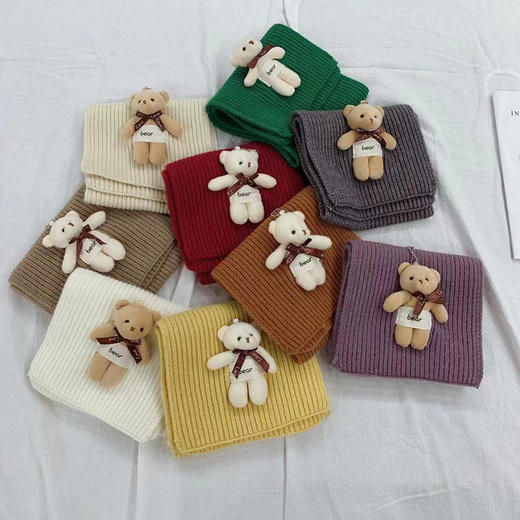 秋冬新款儿童卡通小熊针织围巾纯色交叉保暖防寒 商品图4