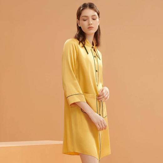 金三塔真丝睡裙女中长袖时尚撞色100%桑蚕丝 新品衬衫式睡裙 YSFBC309 商品图1
