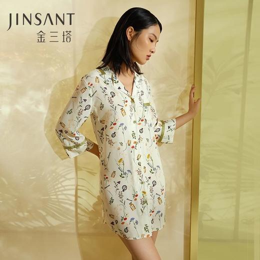 金三塔100%桑蚕丝真丝两穿式女士时尚印花衬衫睡裙家居服2022新品 YSFCA321 商品图1