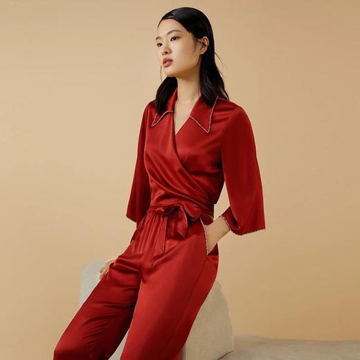 金三塔19姆米重磅100%桑蚕丝真丝红色婚庆本命年衣裤套睡衣女   YSFCA201 商品图1