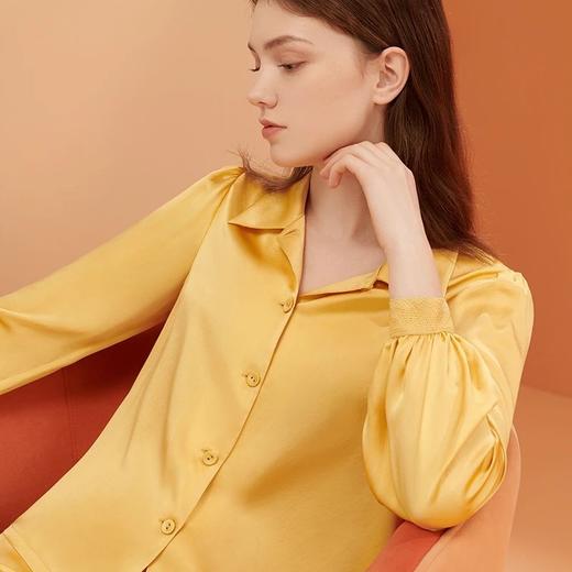 金三塔100%桑蚕丝素色灯笼袖两件套真丝睡衣家居服 YSFBC211 商品图4