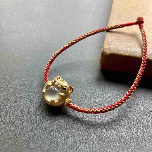 高冰种翡翠萌萌虎年平安翡翠手绳手链18k黄金镶嵌 商品图1