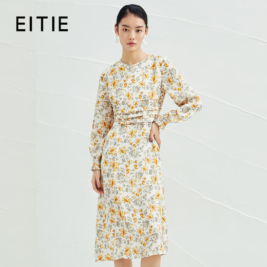 EITIE爱特爱春季新款圆领收腰a字碎花清新时尚长袖裙子连衣裙A2207929 商品图0