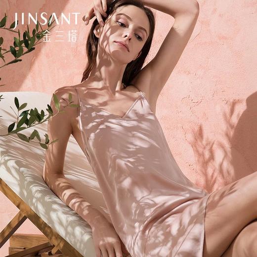 金三塔真丝吊带打底睡裙女100%桑蚕丝丝绸性感可外穿家居服衬裙睡衣YSF9B302 商品图0