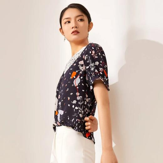 玳莎真丝双绉T恤女 大彼得翻领花边小衫优雅桑蚕丝上衣   BB31106 商品图3