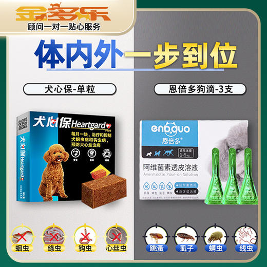 老金家驱虫套餐（犬用）-犬心保体内片剂+恩倍多体外滴剂 商品图0