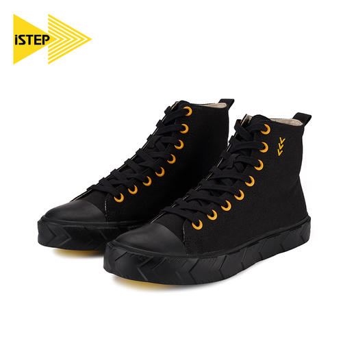 iSTEP高帮帆布鞋男鞋2023秋季新款刺绣平底个性轮胎大底潮流板鞋 商品图0