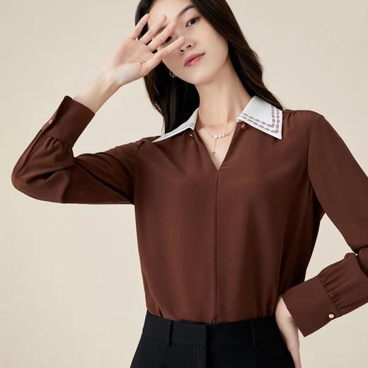 玳莎V领衬衫式上衣女新款初秋薄款飘带设计感长袖直筒衬衫  BC31309 商品图2