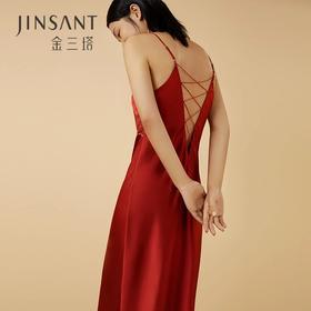 金三塔19姆米重磅100%桑蚕丝真丝性感美背红色本命年婚庆吊带裙女 YSFCA301