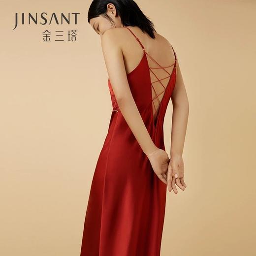 金三塔19姆米重磅100%桑蚕丝真丝性感美背红色本命年婚庆吊带裙女 YSFCA301 商品图0