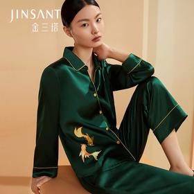 金三塔绣花真丝睡衣两件套女100%桑蚕丝家居服睡衣  YSFBC204