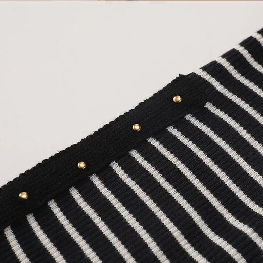 金三塔真丝打底衫女经典黑白条纹罗纹亲肤舒适高领内搭长袖上衣    3NZFBC729 商品图3