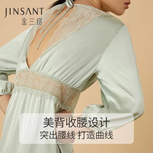 金三塔100%桑蚕丝真丝蕾丝拼接女士时尚V领美背睡裙家居服2022新品 YSFCA310 商品图3