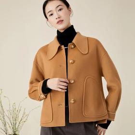 玳莎双面呢短款外套女冬季新款小个子简约通勤宽松毛呢大衣 BD37302