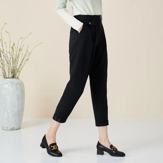 玳莎修身九分裤女秋季新款黑色百搭显瘦休闲裤简约设计感裤子 BC36303 商品图3