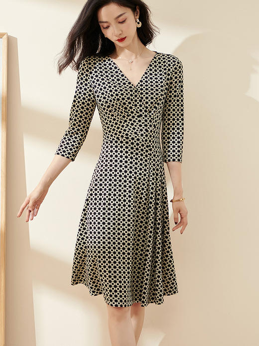 剩S 米思阳2025春季新款时尚经典耐看印花七分袖大摆针织连衣裙0488 商品图2