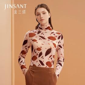 金三塔羊毛印花打底衫100%绵羊毛软糯贴肤舒适保暖高领打底上衣 NZFBD723